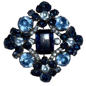 Vintage Mid Century 50s Blue Emerald Cut Juliana D&E Book Piece Brooch #7881